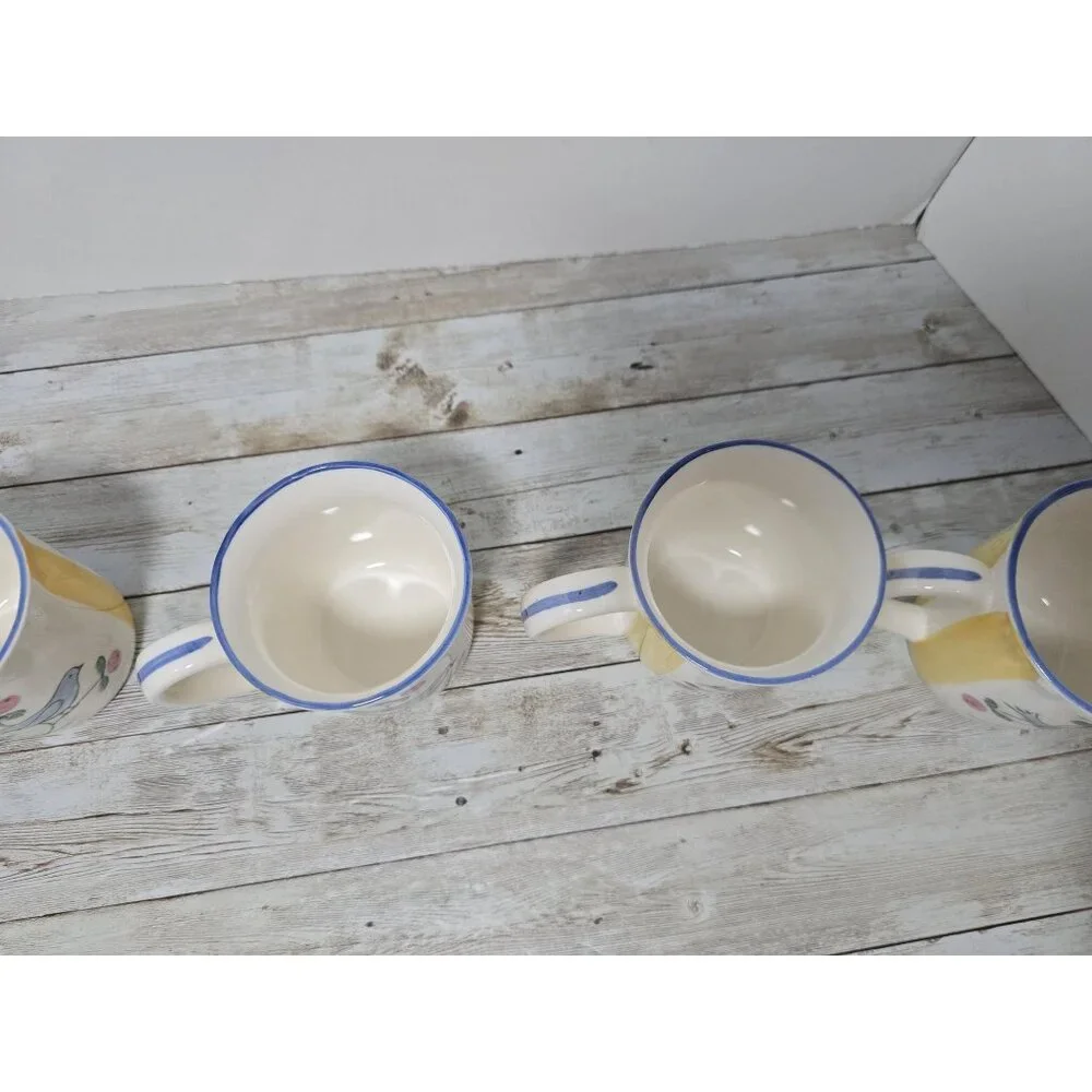 Lot of 4 Normandy MANN Mugs‎ Birds Floral Stoneware Rose Buds New with box